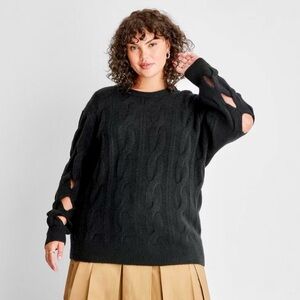 NWT Future Collective Women's Open Diamond Stitch Sweater -Black